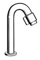 Chromfarbener Wasserhahn mit gebogenem Auslauf, typischer Einhebelmischer-Design, geeignet für Waschtische. Marke: HANSA.